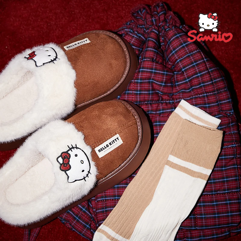 Hello Kitty plyšové klzká sanrio anime y2k dámske bavlnené papuče roztomilé teplé domáce topánky vonku Hrubé solované topánky Girls Darček