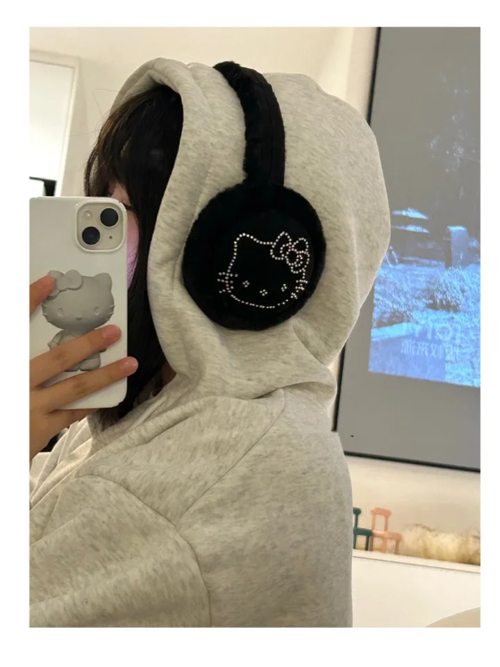 Hello Kitty plyšové ušné uči Sanrio Anime Omerí uší Karikatúra roztomilý nadýchaný uší vonku vonku studená ochrana uší uši