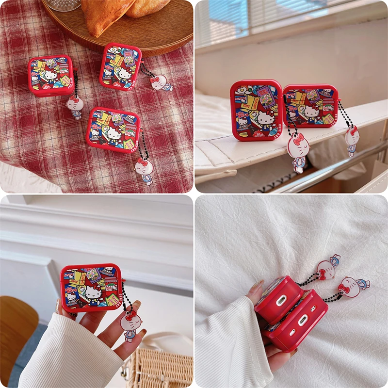 Hello Kitty Red Yummy Food For AirPods Pro 2 puzdro, Soft TPU Ochranný kryt slúchadiel pre puzdro AirPods s Kitty Keychain Girls