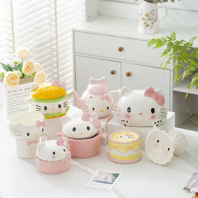 Hello Kitty Séria roztomilého stolového keramiky keramická misa čajovňa domáce skladovanie dekorácie Kawaii Dekoratívne narodeniny darček