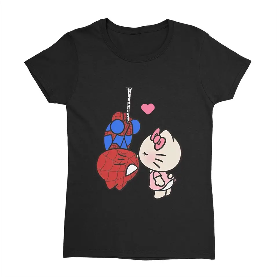 Hello Kitty vianočné tričko Spiderman roztomilé tričká s krátkym rukávom Y2K Základné tričko pláž pláž neformálne