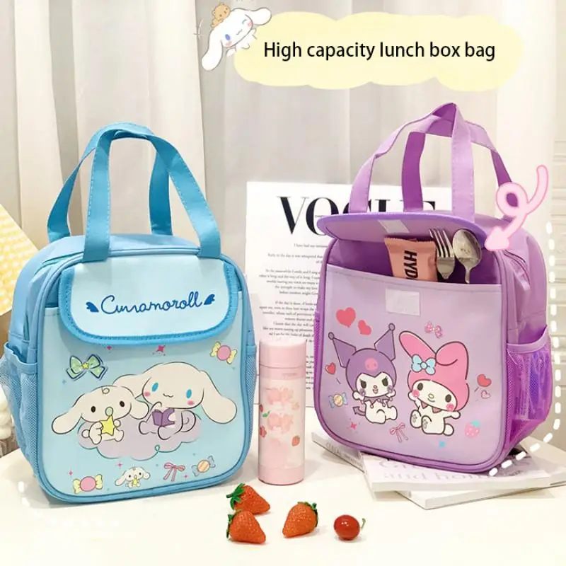 Hello Kittys Lunch Box Bag Sanrio Kawaii Izolácia Vysoko kapacita Kuromi My Melody Girl Heart Srdce Roztomilý prenosný študentský úložný vak