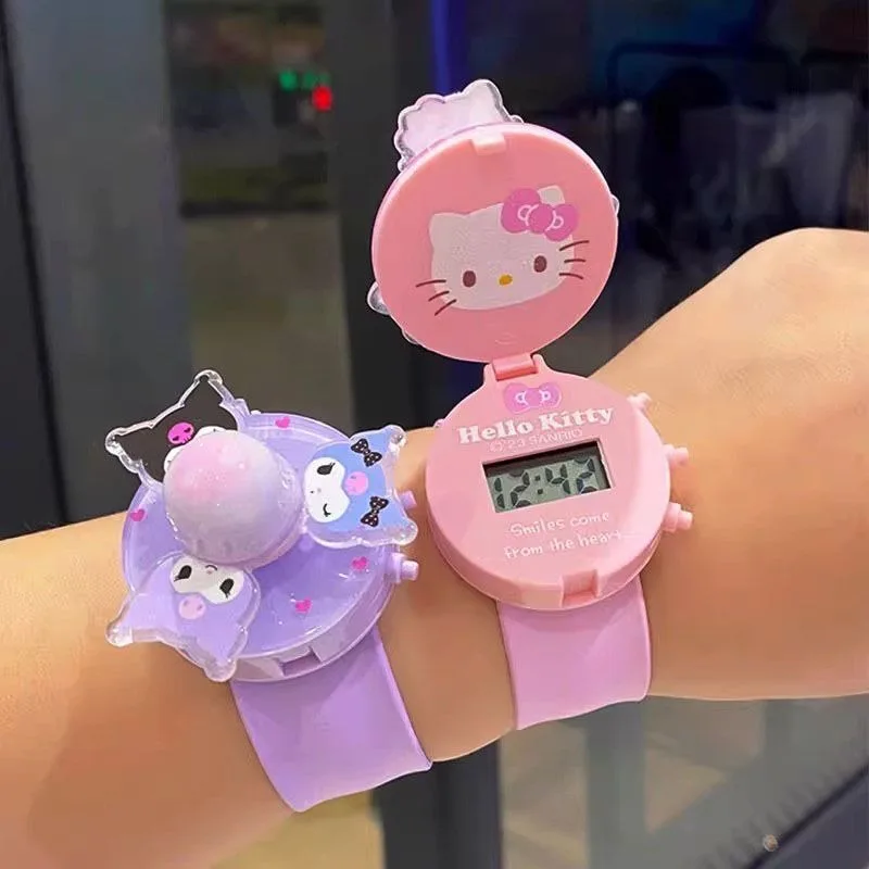 Hellokitty Cinnamoroll Nová karikatúra roztomilá detská zábavná kreatívna osobnosť Luminous Rotujúci top náramok s elektronickými hodinkami
