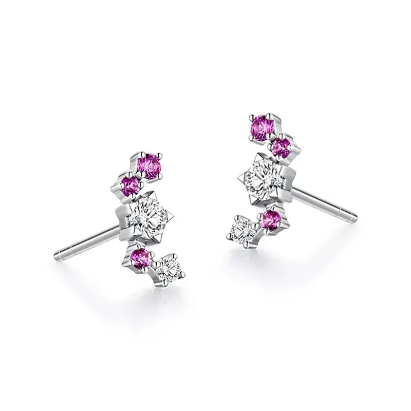 Helon def color Moissanit Diamond náušnice Solid 14k biele zlato skutočné ružové zafírové náušnice Ženy výročie šperky darček