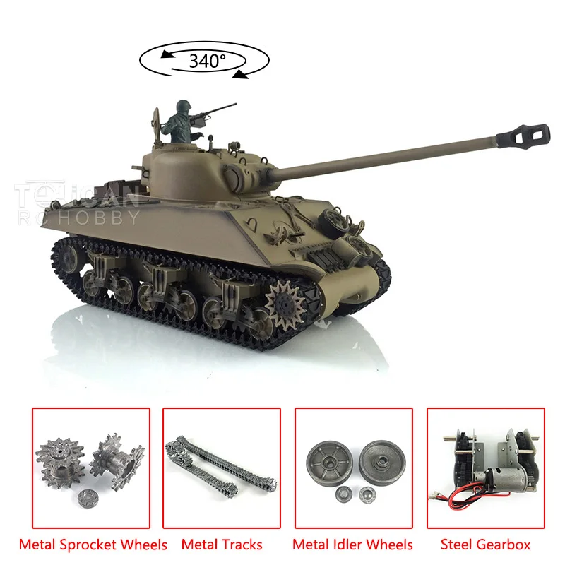 Heng Long 1/16 Stupnica 2.4G 7.0 Vylepšená M4A3 Sherman RT RC Tank 3898 Kovové stopy RC Panzer Car Hračky pre chlapcov TH19780