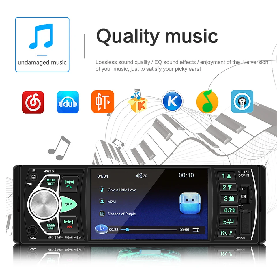 Henmall 4022d 4,1 palca 1Din Car Radio Player MP5 Player USB AUX FM Audio Player Radio Station Podpora vysokej kapacity TF karta TF