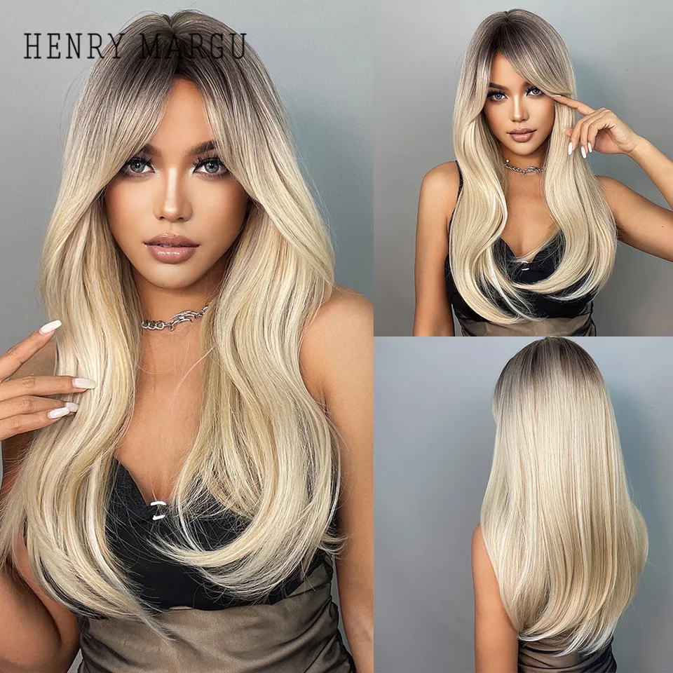 Henry Margu dlhá blondínka biela ombre syntetická parochňa s treskami rovné vlasové parochne pre ženy