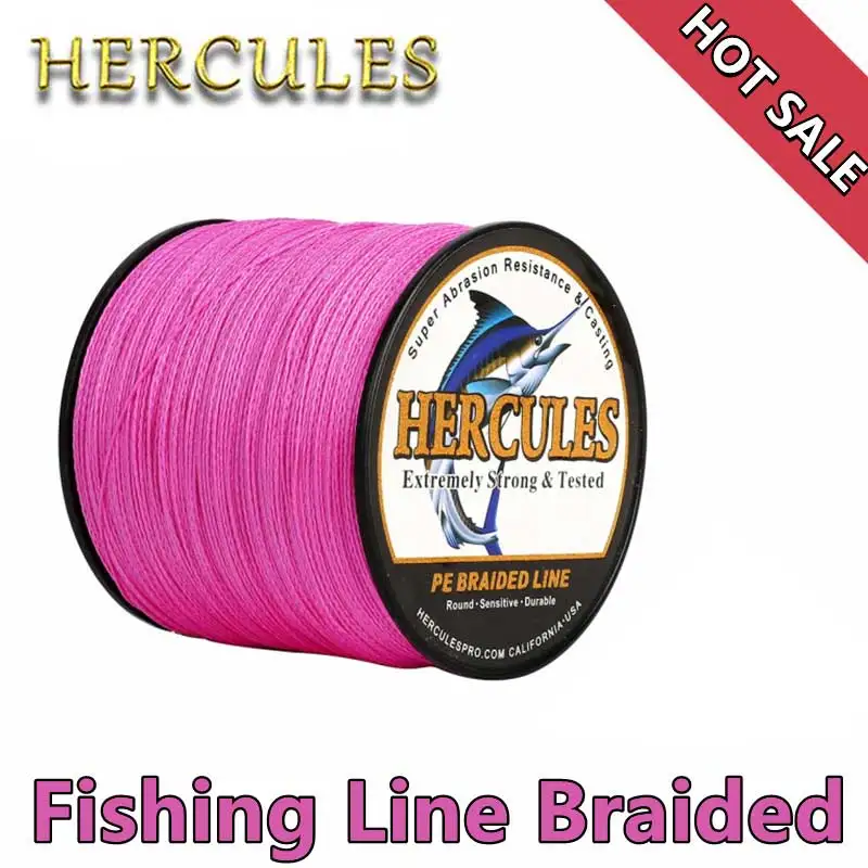 Hercules pletená rybárska linka 4 pramene Pink 100 m 300 m 500 m 1 000 m 1500 m 2000 m 100% PE super silná morská väzba Multifilamento