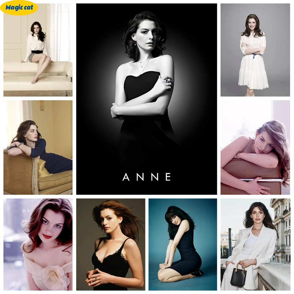 Herečka 5D diamantová maľba A-anne Hathaway portrét DIY Diamond výšivka umelecké fotografie obývacia izba spálňa