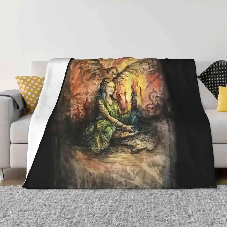 Hermit super teplé mäkké prikrývky hádzajú na pohovku/posteľ/cestovanie po pustovnici Bonestone Earthflesh Tarot Deck Tarot Art Fantasy Art
