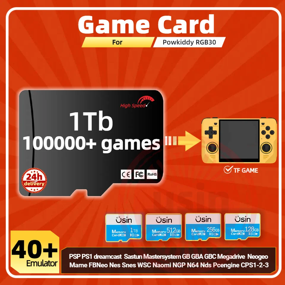 Herná karta pre Powkiddy RGB30 Memory TF Plug & Play Preinštalovanie retro hier PSP PS1 SD Prenosná ručná karta vysokej rýchlosti 1TB 512G