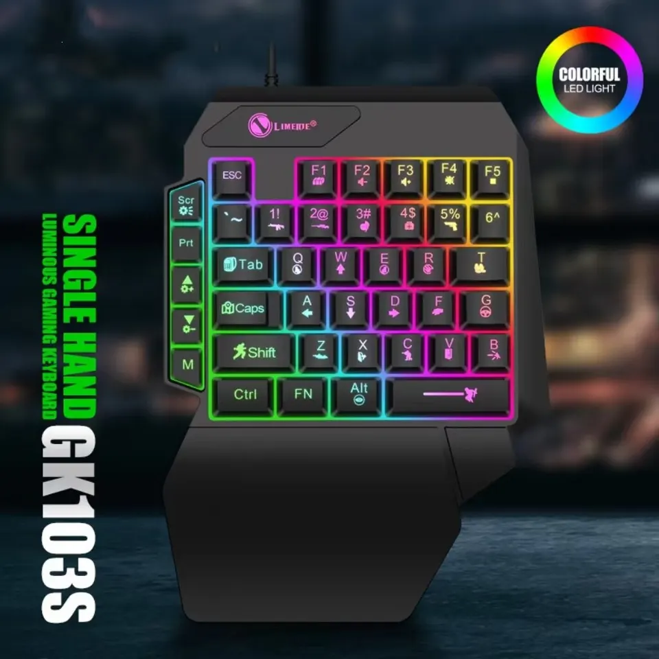 Herná klávesnica Single Hand Mini Mini USB ultra-svižná káblová káblová 35-key One ručne podsvietená klávesnica pre smartfón s počítačom pre prenosný počítač