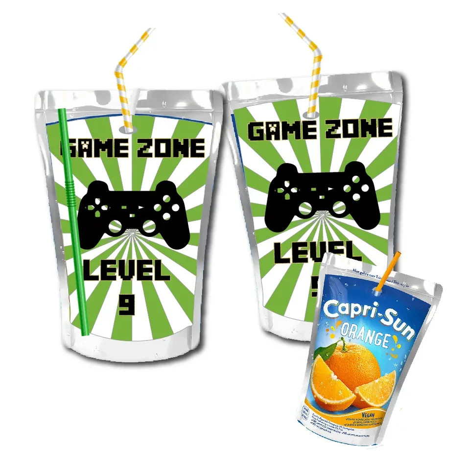Herná zóna Capri Sun Labels Juice Petžový čip sáčkový taška Candy Box Názov nálepky na fľašu na fľašu Narodeniny vianočné dekorácie