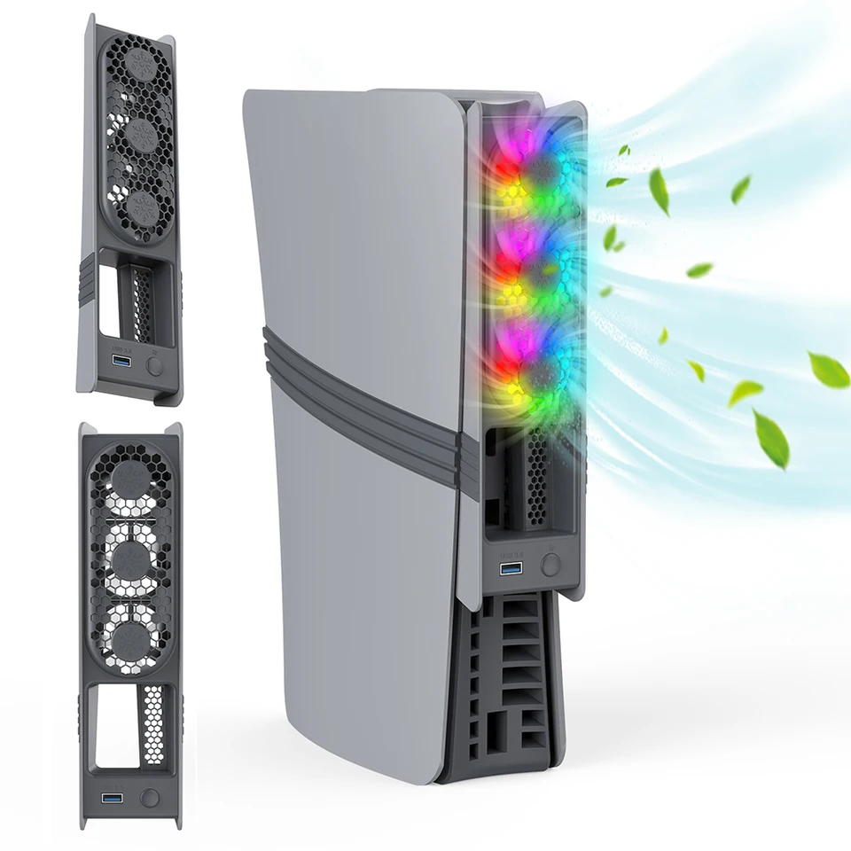 Herné chladiace ventilátor pre PS5 Pro/PS5 Slim Console s ventilátormi systému chladiča USB Port RGB pre PlayStation 5 Pro/Slim Disc & Digital