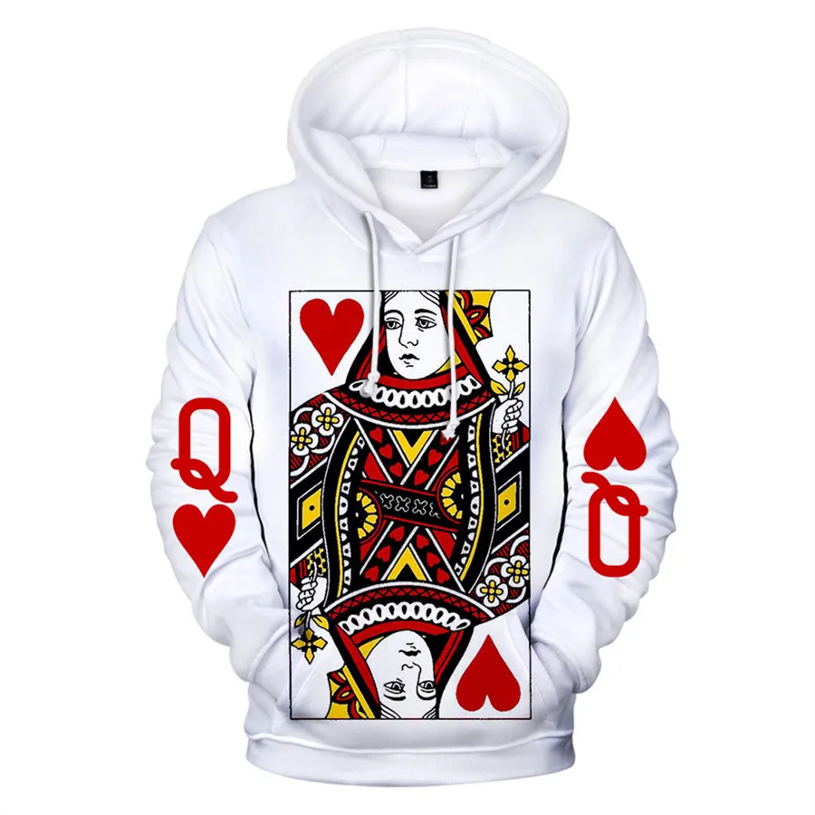 Herné karty poker Ka Print Hoodies Men/ženy Kráľ kráľovná mikina mikiny mužské oblečenie chlapci/dievčatá harajuku vtipný kabát bunda