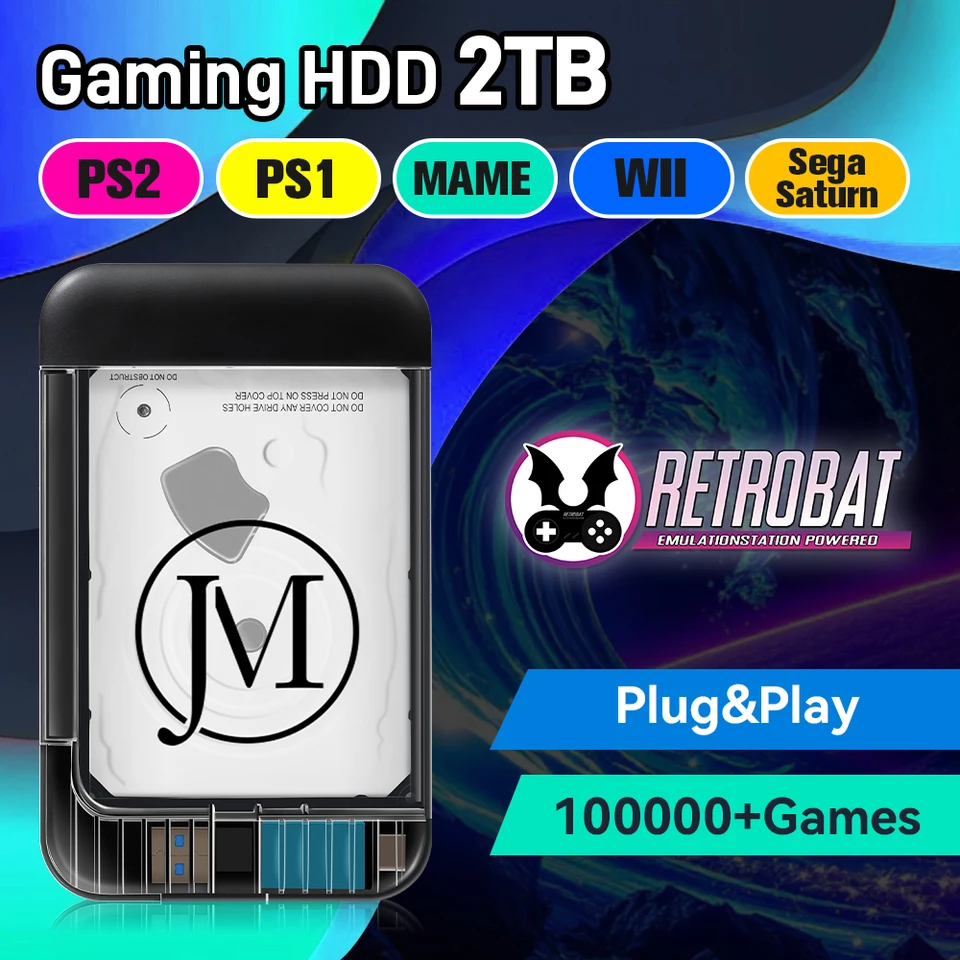 Herné konzoly a pevný disk so 100 000+ retro hier pre PS3/PS2/PS1/PSP/Sega Saturn/Dreamcast/N64/NDS/Mame Plug & Play pre Win PC