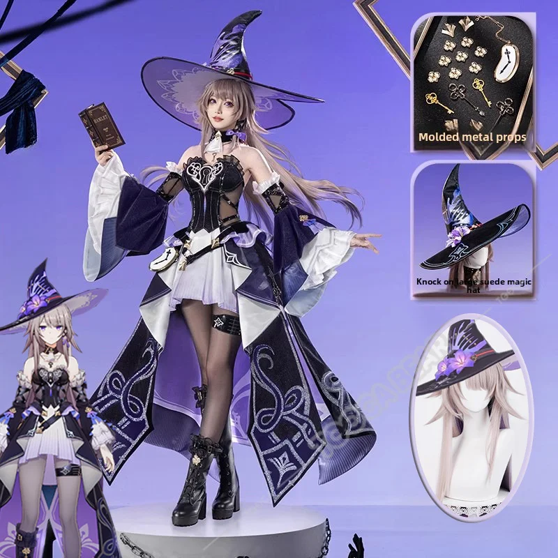 Herta Cosplay kostým parochňa Game Honkai Star Rail Dress Uniforma Magic Hat Headwar Kovové rekvizity Halloween Party pre ženy