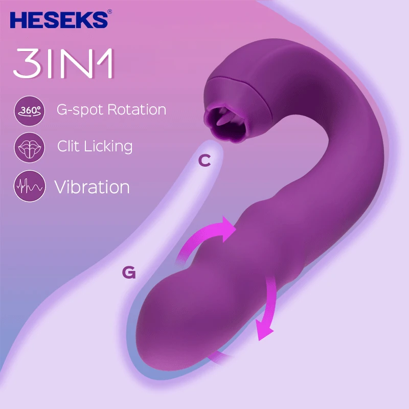 Hesks 3in1 klitorálne lízanie rotujúce g Spot vibrátor klitoris jazyk dildo vaginálny vibračný stimulátor dospelých pre dospelé hračky pre ženy