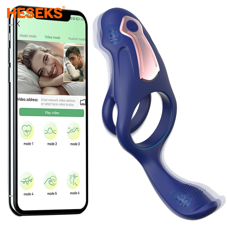Hesks App Wireless Vibraling Penis Cock Ring Clitoris Stimulator oneskorenie ejakulácie kohút cockring Penisring Sex Hračky pre mužov dospelých