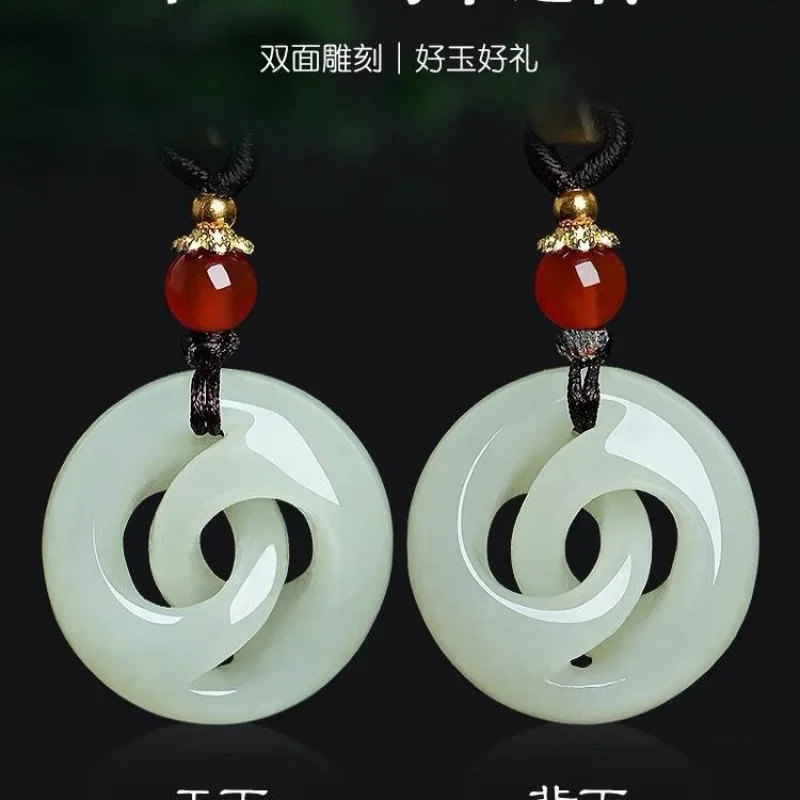 [Hetian] Hottianský prívesok Zelenka bieleho zvratu Qiankun Muž a ženský pár prívesok Jade Ornament