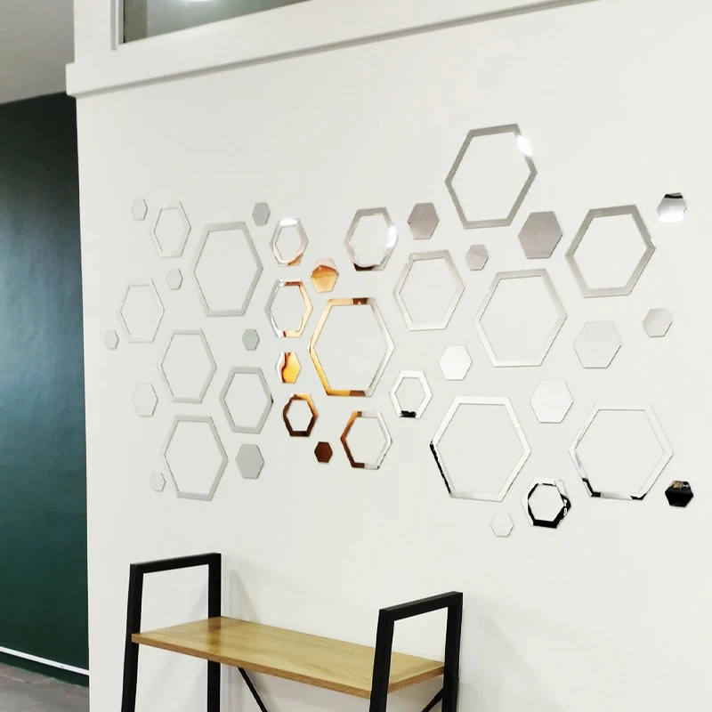 Hexagonálne kombinované nálepky na stenu pre obývaciu izbu a spálň
