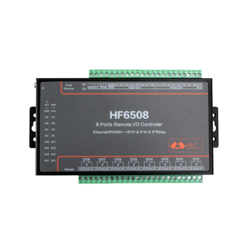 HF6508 8 Way Remote I/O Controller Switch 8ch Network Relay 8DI AI Digital Analóg k RS485 Ethernet WiFi Serial Server Modbus
