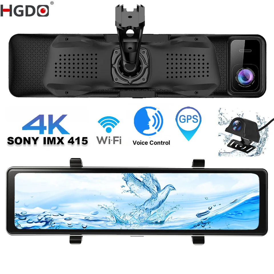 HGDO D566 DASH CAM 4K CAR DVR s GPS WIFI Black Mirror Sony Video Box Dual Cameas Recorder Automotiva Front and chrbát 12v 24V