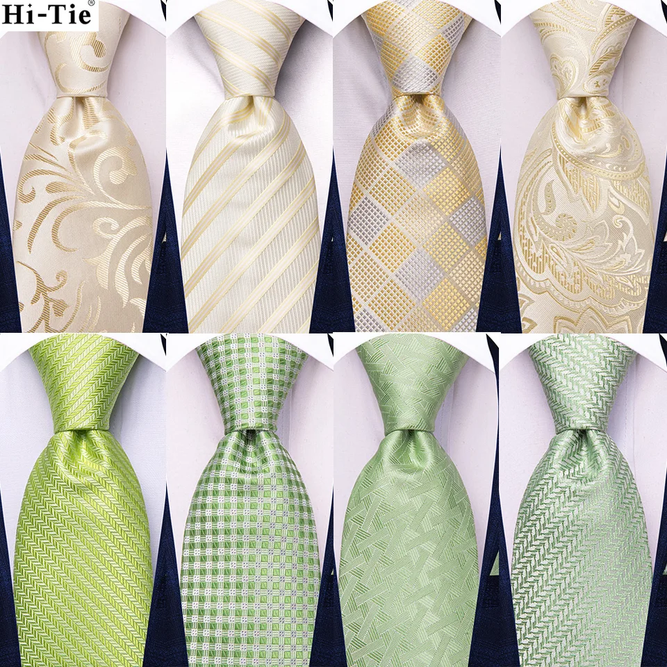 Hi-Tie Champagne Elegantné pánske kravaty šalvia zelený hodvábny krava