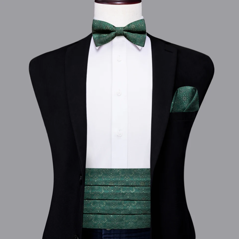 Hi-Tie Luxury Designer Solid Green Cummerbund Bow kravata Formálne tuxedo korzetový elastický pás pre mužov svadobné cummerbunds