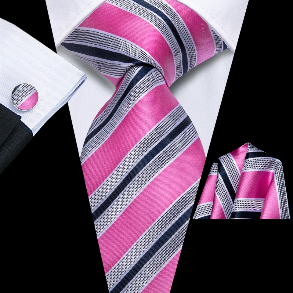 Hi-Tie Orange Rose Pink Pánske kravaty Hodváb 8,5 cm Svadobné kravaty pre mužov Formálne hanky manžetové gombíky stanovené vysokokvalitné Cravata