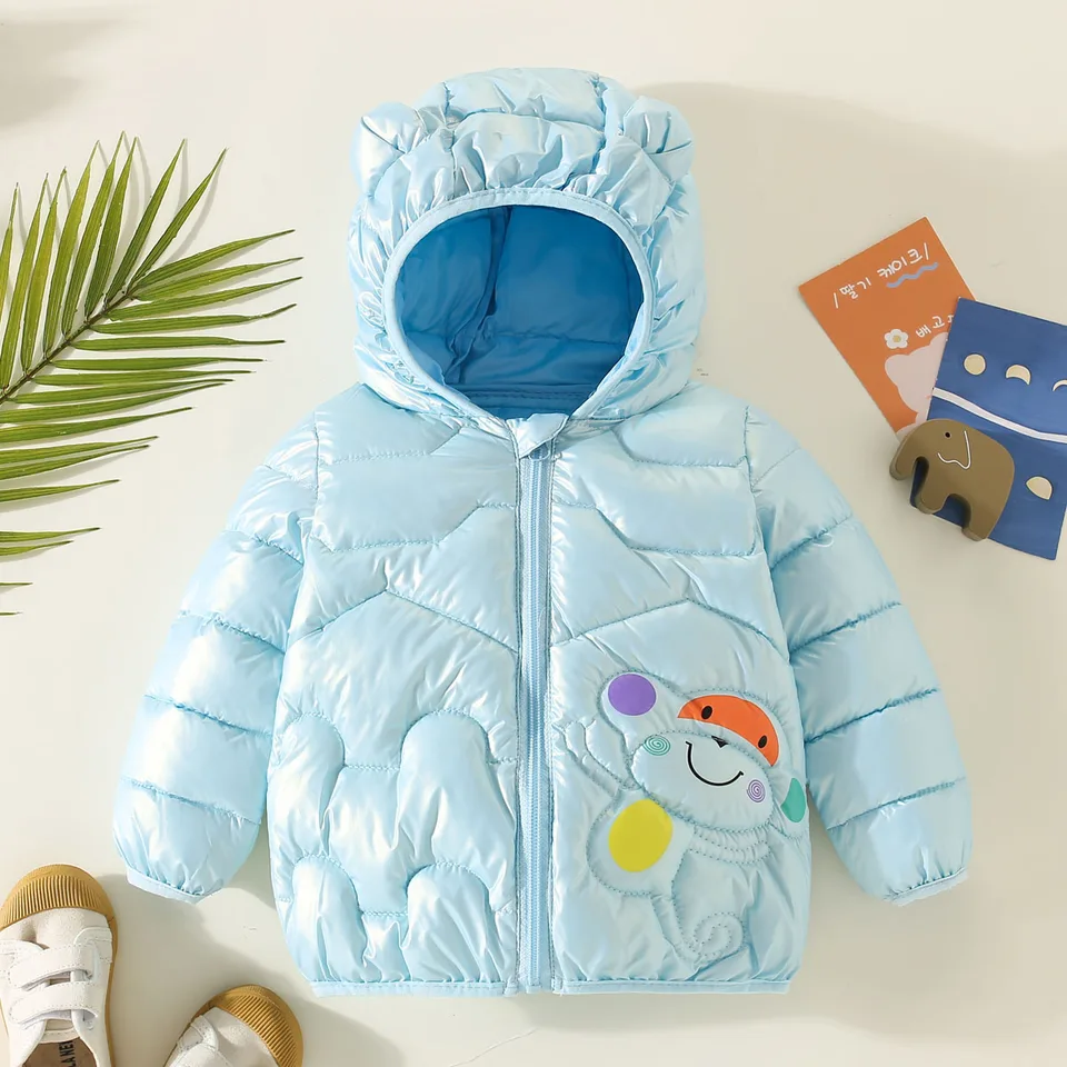 Hibobi Winter Boy Cotton Cast Cartoon Pattern Cartoon Pattern s dlhým rukávom Blue Hood Down Bunda vhodná pre deti mladšie ako päť rokov staré