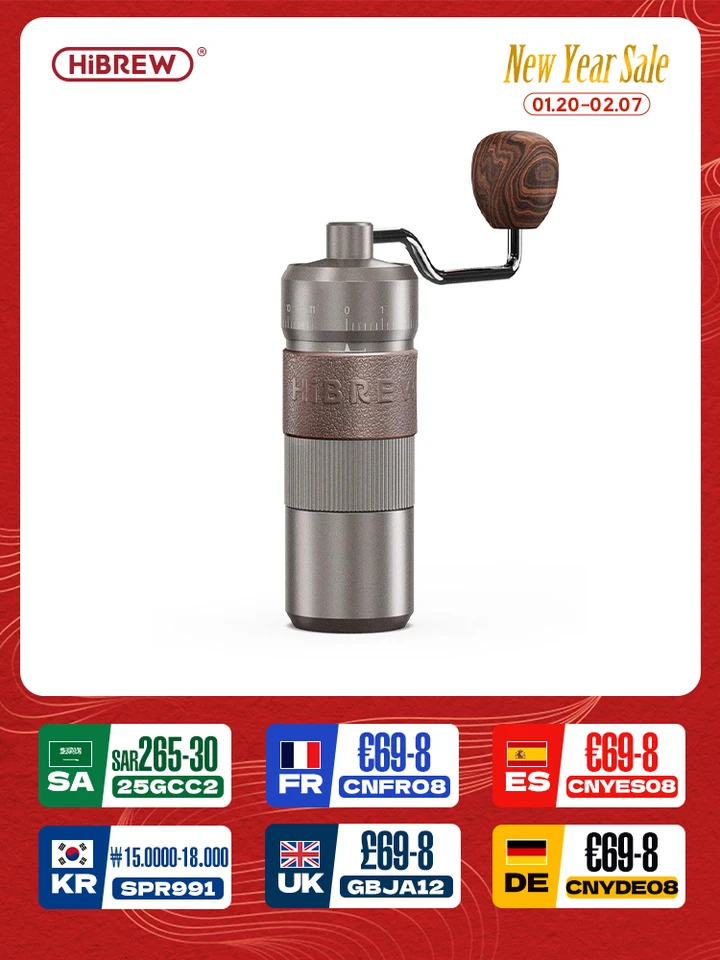 Hibrew Manual Coffee Grinder Hliníková kužeľová kapacita kapacity 22 g ručnej kávovej mlynčeka s 11 úrovňami nastaviteľné nastavenie nalejte