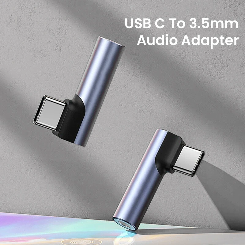 HIFI Stereo Mic & DAC slúchadlá slúchadiel - pravý uhol USB C na 3,5 mm zvukový adaptér pre slúchadlá Samsung, iPad a Type C aux