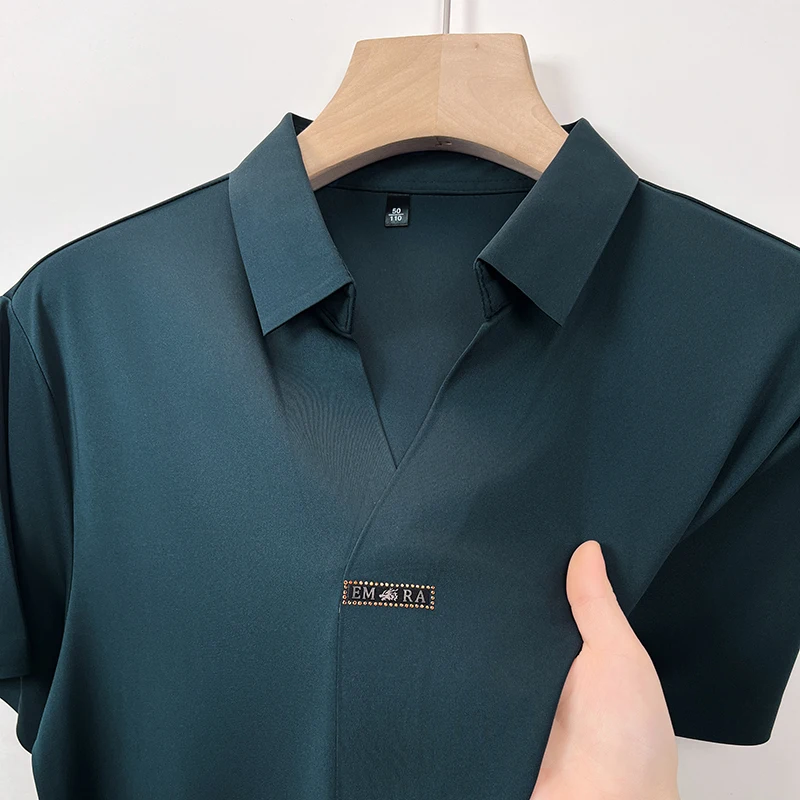 High-end Brand Polo košeľa pánskemu rukávu 2024 Summer Nový klope Hot Diamond Tlačte Pohodlné príležitostné obchodné tričko