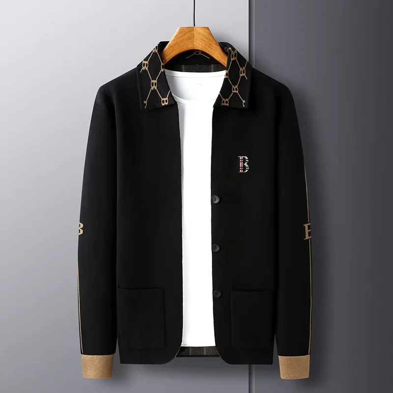 High -end Brand s dlhým rukávom Pánske klopy pletené sveter jesenná zimná móda b Letter vyšíva