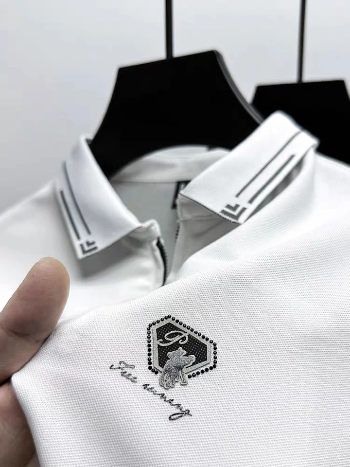 High-end Brand vynikajúce tlačené pólové košele Men Obchod neformálne Paul Módne móda Hot Diamond s krátkym rukávom Tričko zips