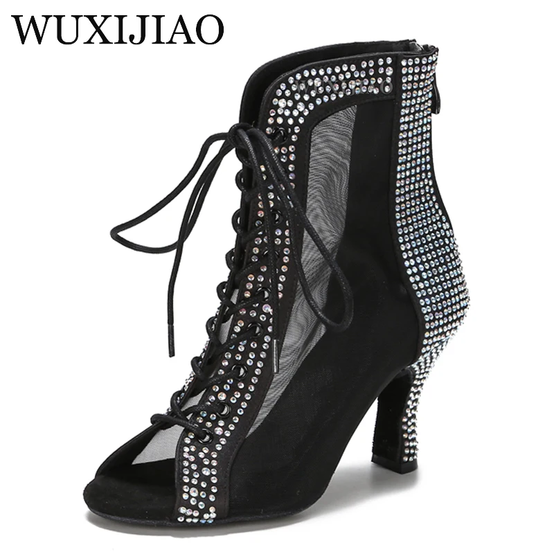 High -end Diamond Inlaid Dance topánky sieťové vysoké tanečné topánky Dámske dámske chladné topánky Indoor latinské spoločenské loptové tanečné topánky