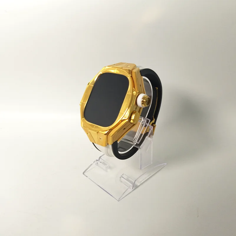 High-end Fluoro Gumber Strap Zlatá farba s zliatinou Titanium Real Gold Tasted Modifikácia súprava 49 mm pre Apple Watch Ultra Case