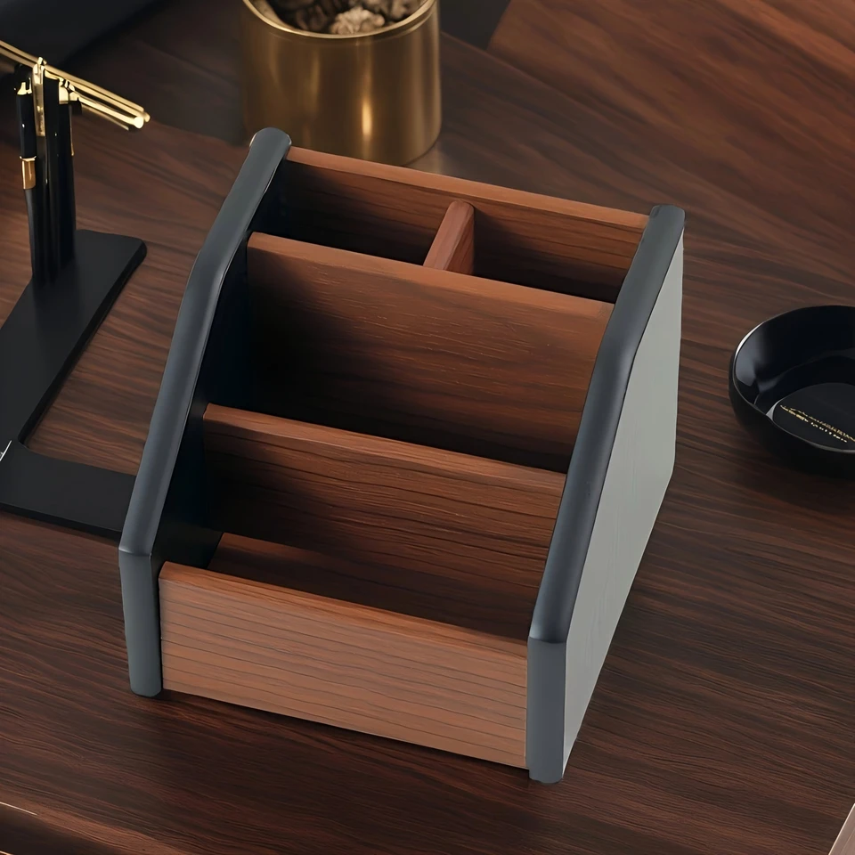 High-end jednoduchý držiteľ pera, úložný box, kancelársky stôl, multifunkčný držiteľ vizitiek, drevený úložný box.
