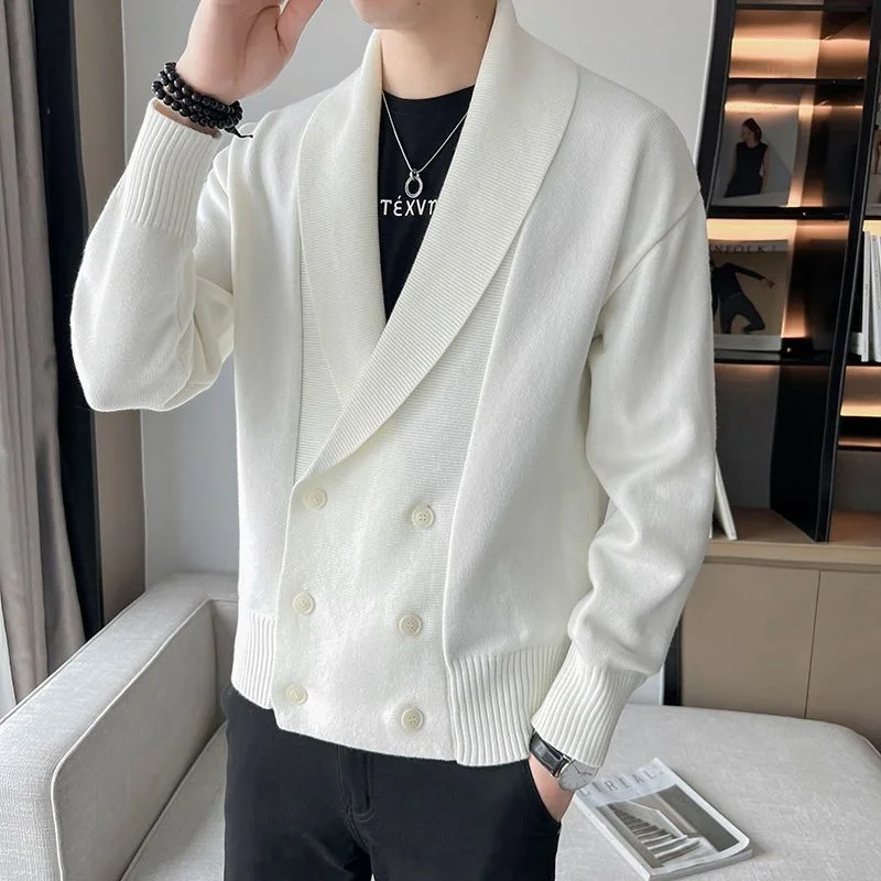 High-end klošné pletené bunda Trendy Men's 2024 Nová jarná a jesenná kórejská verzia Trendy V-Neck Cargan Sweater