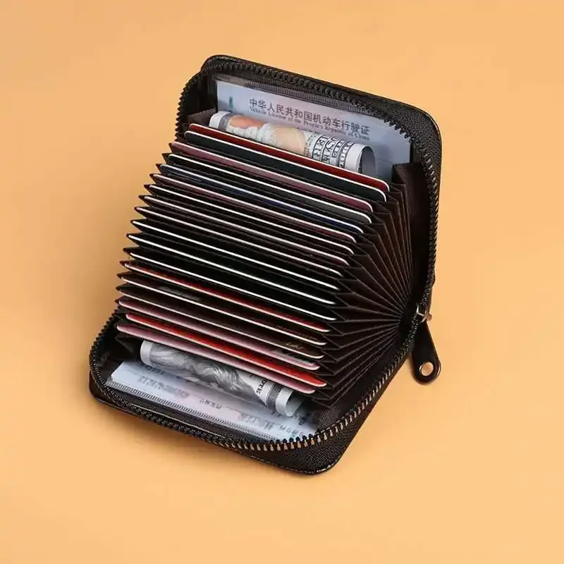High-end kreditná karta, peňaženka, prípady kariet zipsov držiteľ pre mužov, blokovanie RFID, peňaženka Keychain, kompaktná veľkosť 11-20 sloty