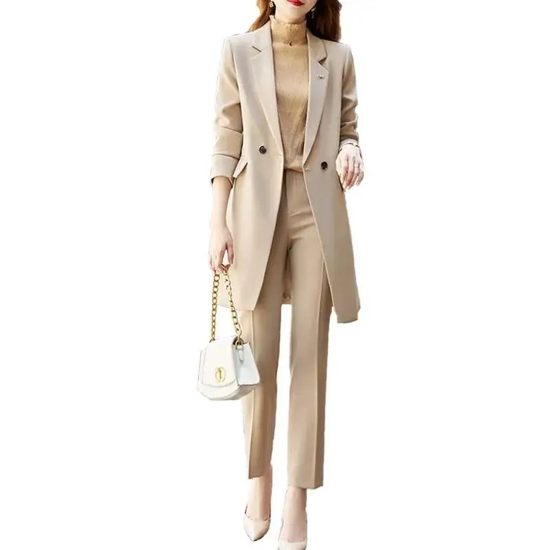 High-end Office Professional Dámske blazer nohavice 2-dielne sada Fall Fashion Long Female Bund