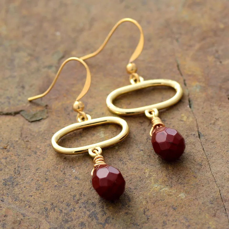 High -end Women Oval Red Jaspers Stone Elegantné náušnice slzy vynikajúce chriszty darčeky sviatky šperky femme