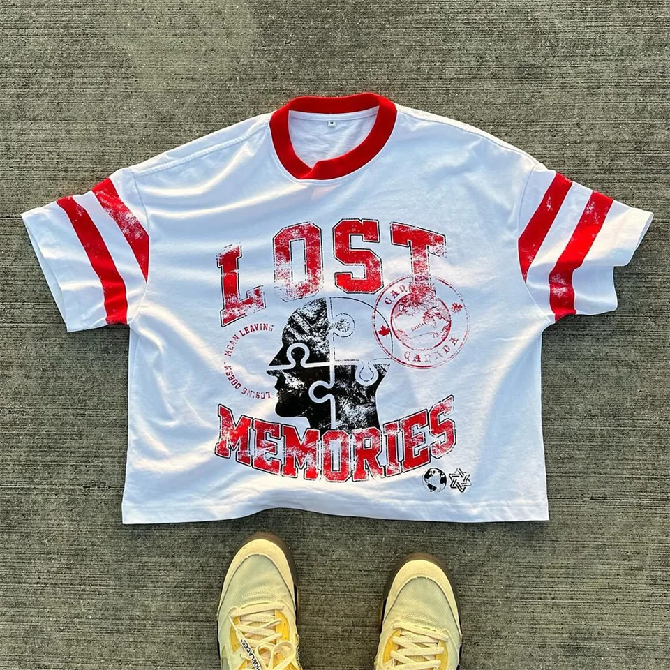High Street Hip Hop Retro Tlated Raglan Rukáv bavlnené tričko Men y2k dizajn Trendy kulturistika športový športový príležitostný výcvik Top Ins