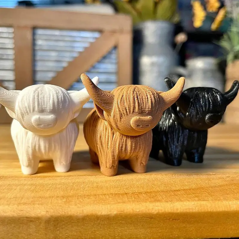 Highland Cow Figurín Highland Cow Sculpture Scottish Highland Cow Toy 3D Tlatená artefaktová kravská figúrka Domáce dekorácie teľacie hračky krava