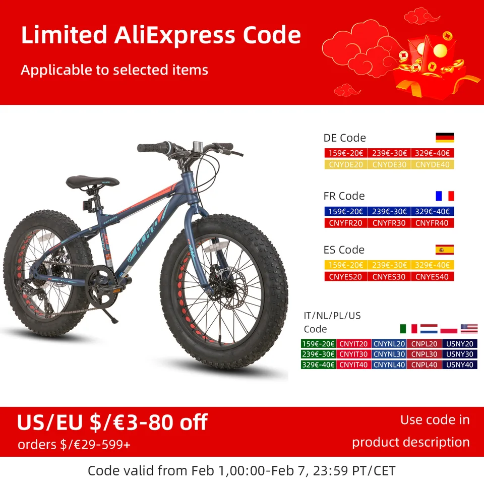 Hiland 20 palcov detských bicyklov Fat Tire Mountain Bike pre 5 + roky, Shimano 7-Speed, Dual-Disc BrzdE, Kids Beachbicycle