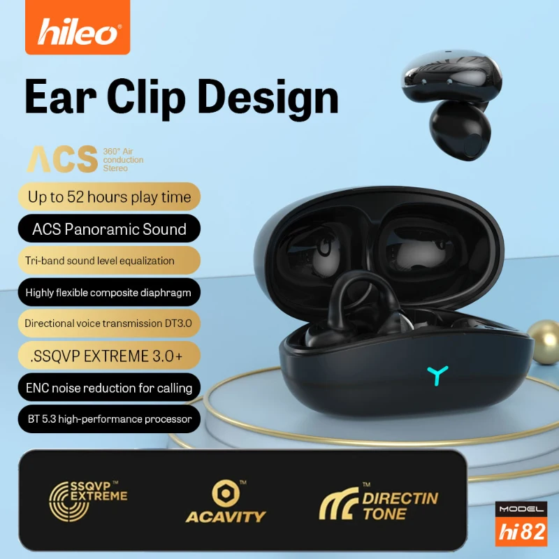 Hileo HI 82 V5.3 Clip-On True Wireless Dual Ear Bluetooth slúchadlá s otvoreným bez ušného hovoru redukcia hluku hudba stereofónny bas