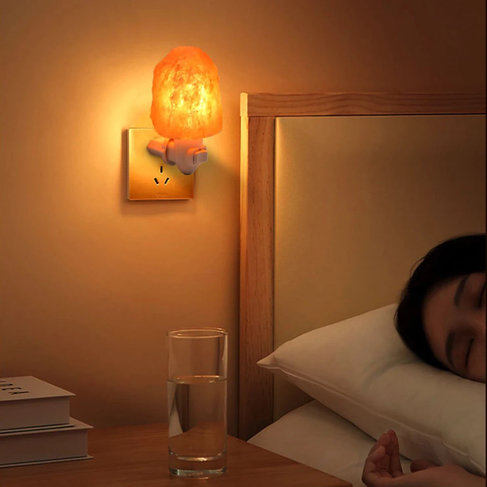 Himalájske soli Crystals Nightlight Eu USA UK Plug Eye Ochrana Night Light One Key Switch Home Dekorácie