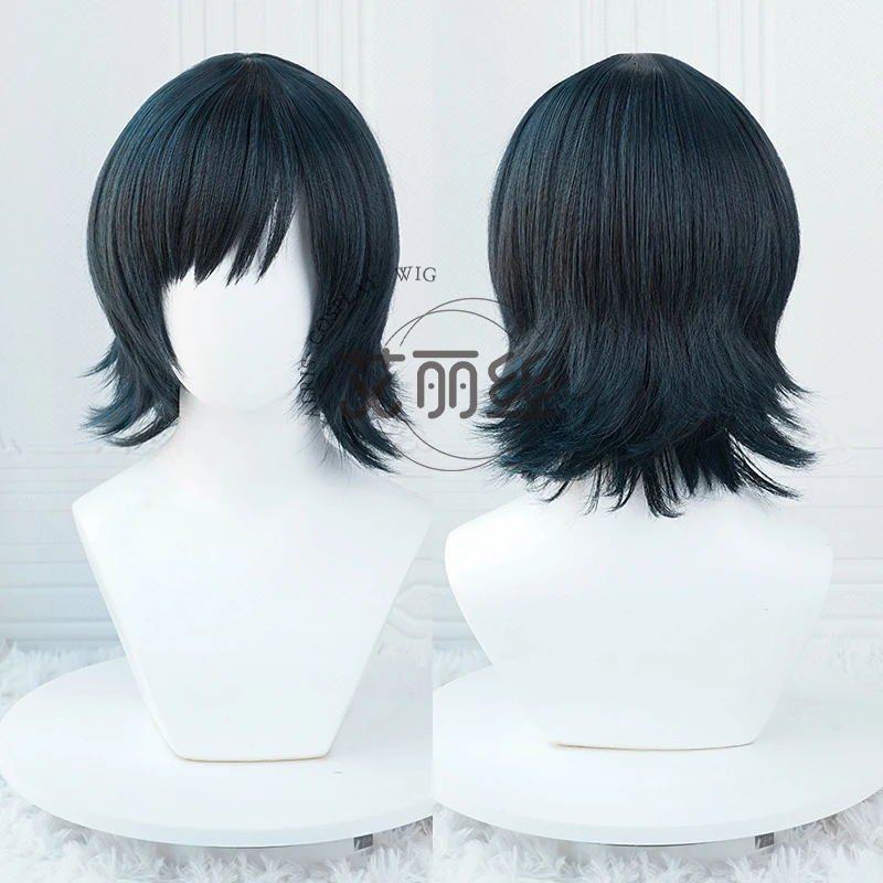 HiMeno Cosplay parochňa 35 cm krátky zmiešaný farebný gradient simulované parochne odolné voči pokožke hlavy, al Haitham