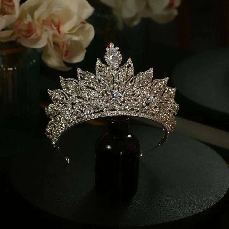 Himstory Európska veľká kubická zirkónia svadobná princezná korunky Démy Ženy Pageant Quinceanera Diadem vlasové klenoty doplnky
